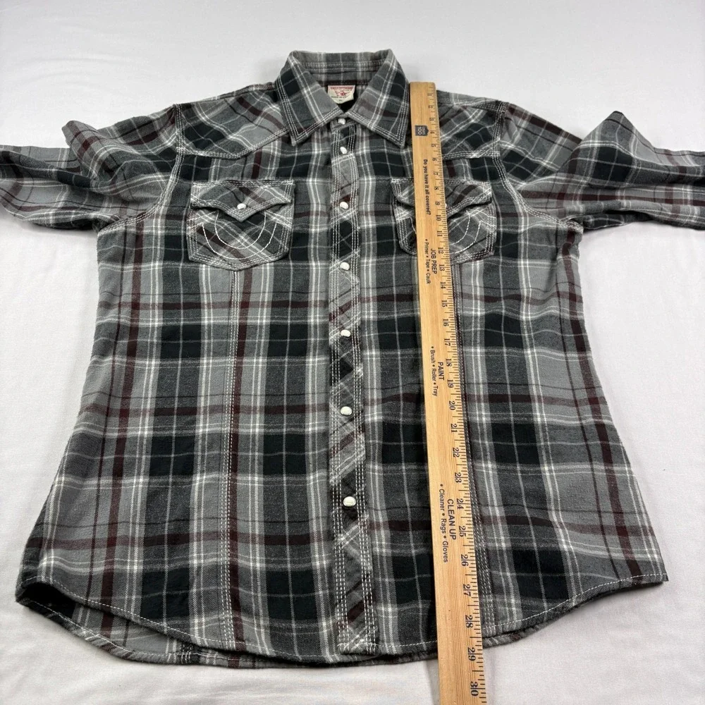 True Religion Western Shirt Mens‎ XL Lot of 2 Plaid Pearl Snap Up Long Sleeve